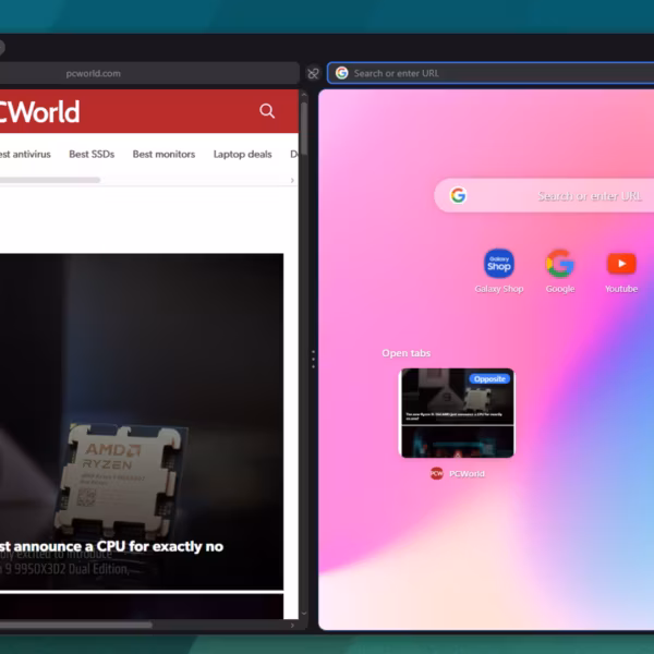 Браузер Samsung Internet с поддержкой Galaxy AI на экране Windows