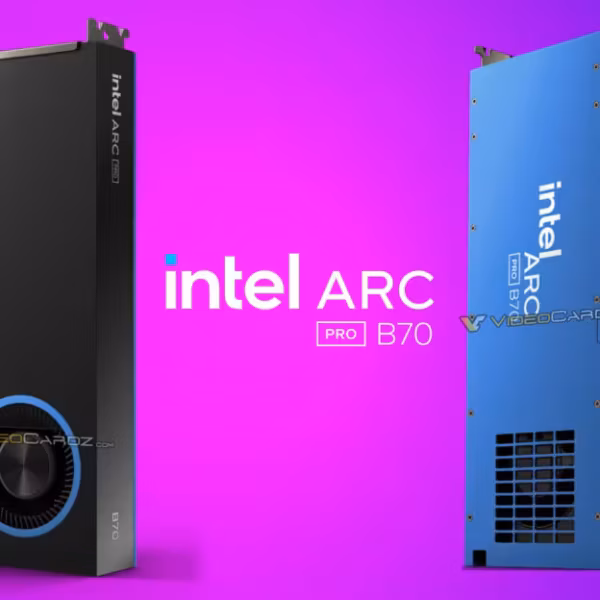 Видеокарта Intel Arc Pro B70 с 32 ГБ памяти черная и синяя