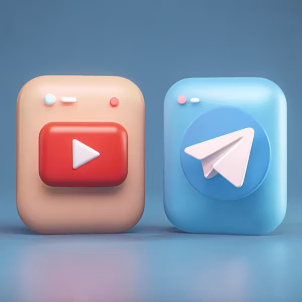 Иконки YouTube и Telegram на синих и бежевых кнопках