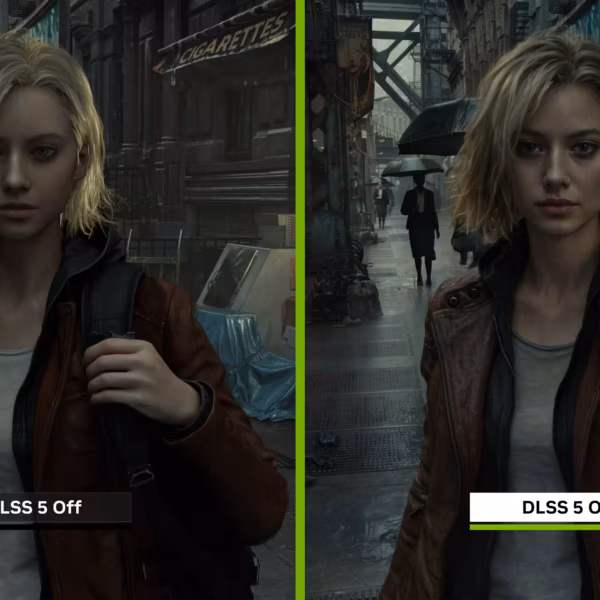 Головной снимок персонажа из Resident Evil с эффектом DLSS 5 от Nvidia на фоне улицы