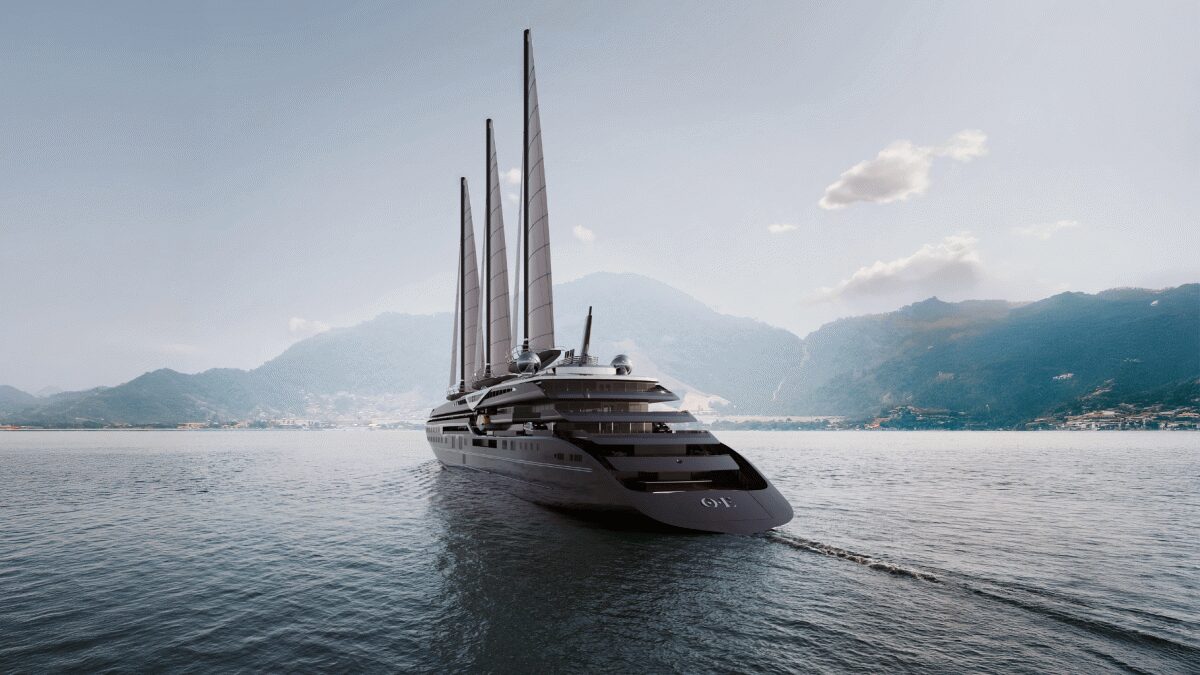 Парусный лайнер Orient Express Corinthian на воде, самый большой в серии