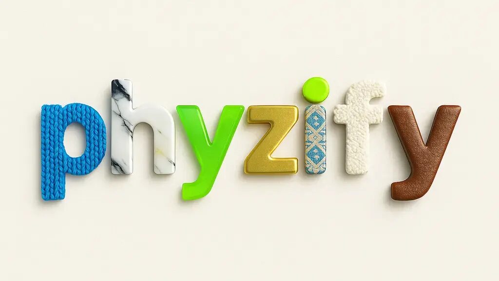 Phyzify: логотип стартапа на фоне ярких текстур и вариаций шрифта