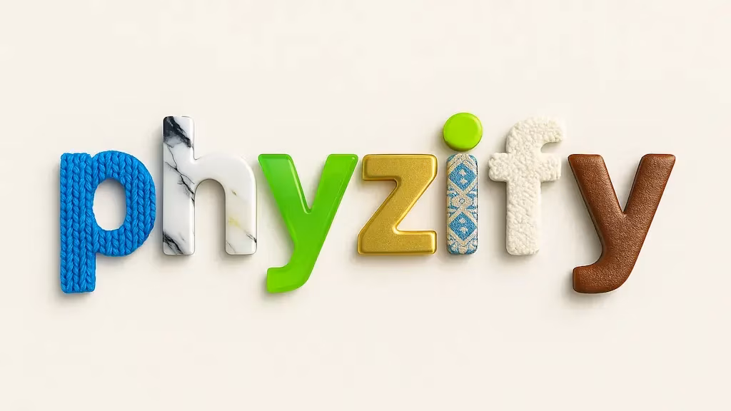 Phyzify: логотип стартапа на фоне ярких текстур и вариаций шрифта