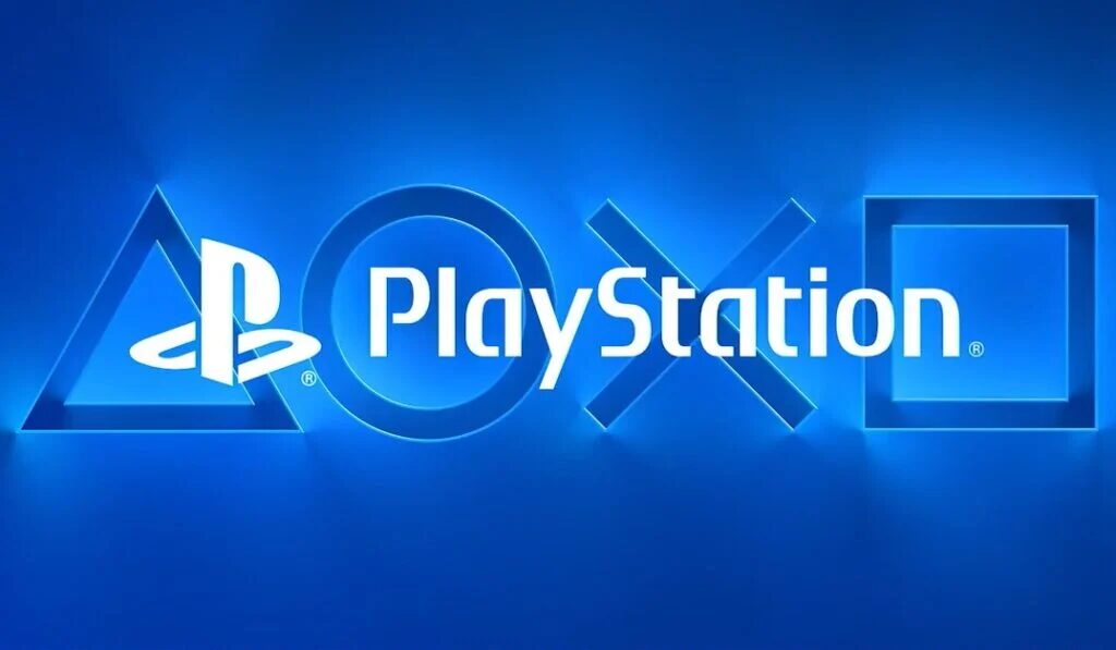 Логотип PlayStation на синем фоне с ярким свечением