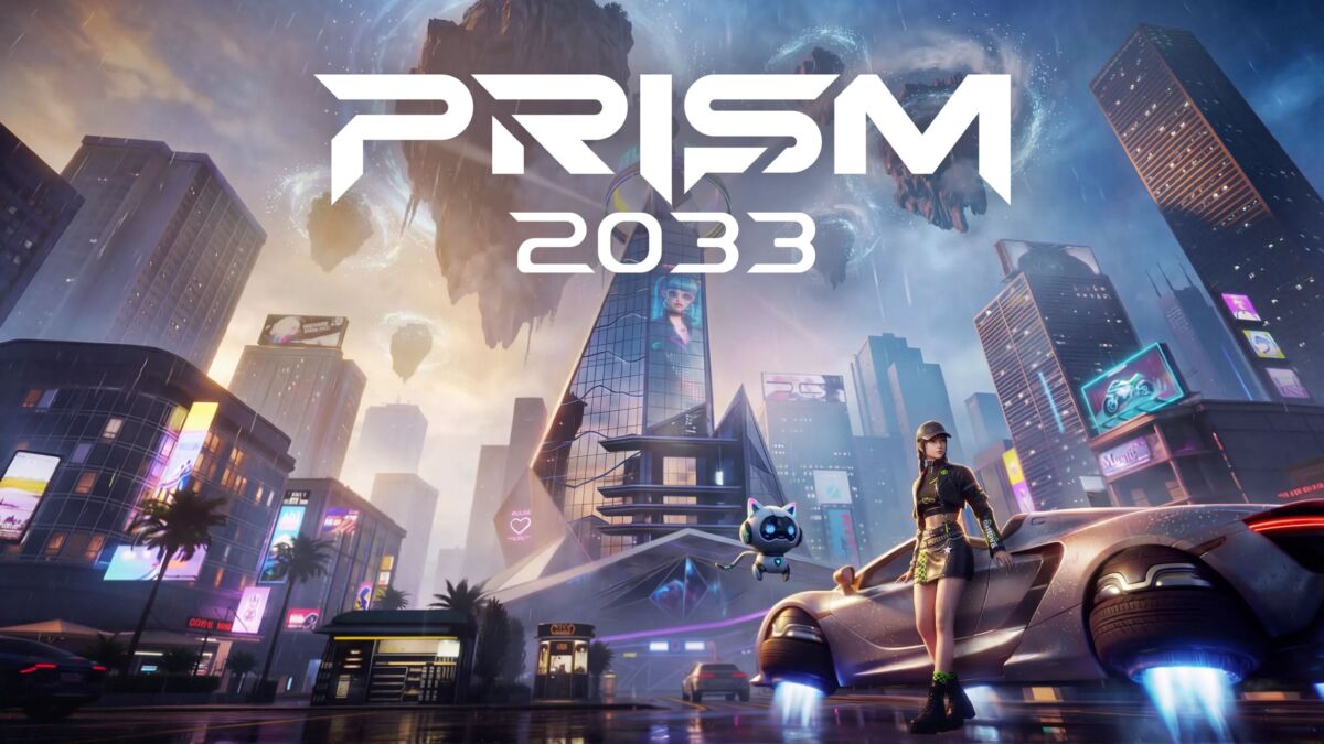 Футуристический город и девушка в костюме с спорткаром Prism 2033 в анонс-арт MMORPG для ПК и мобильных
