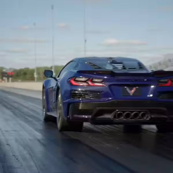 rear view of corvette zr1x on drag strip preproduction model shown actual production model may vary