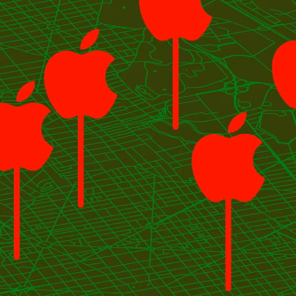карта города с логотипами Apple и красными маркерами