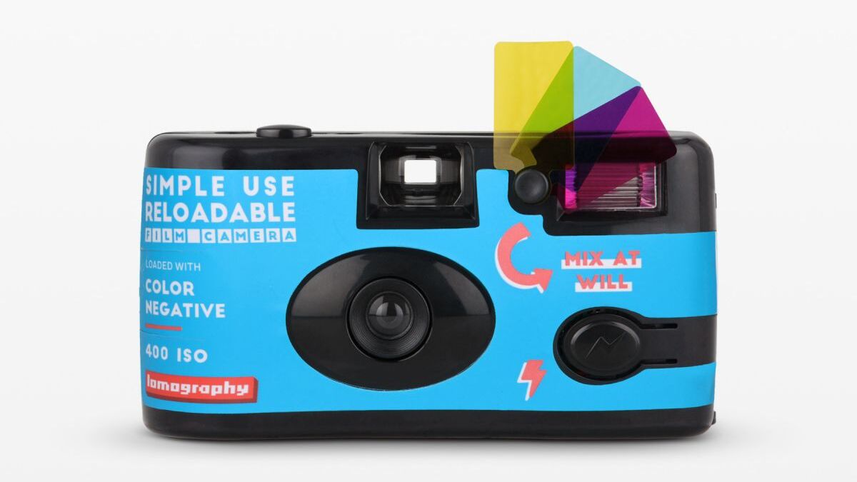 Плёночный фотоаппарат Kodak M35 голубой с наклейками