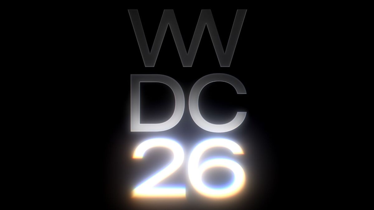Светящееся объявление WWDC 2026 на фоне в стиле Apple