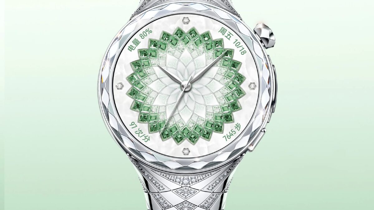 Роскошные часы Huawei Watch Ultimate Design Diamond Edition с бриллиантами и зелёными вставками