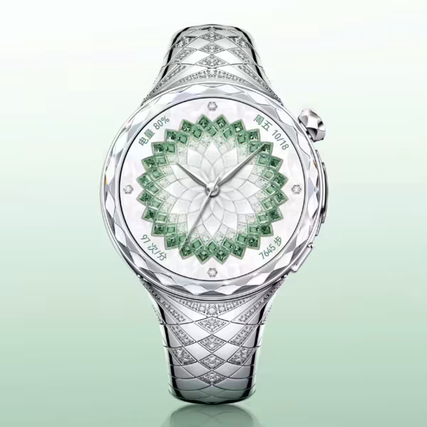 Роскошные часы Huawei Watch Ultimate Design Diamond Edition с бриллиантами и зелёными вставками
