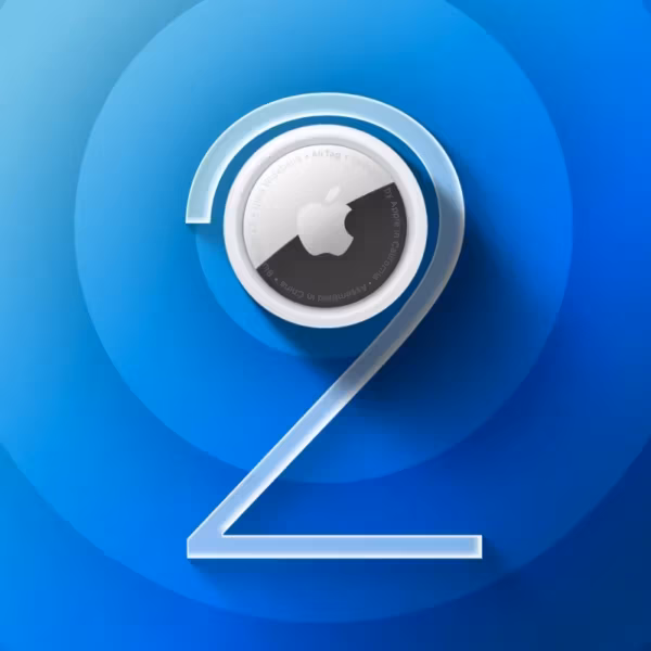 Цифра 2 и логотип Apple на фоне голубого градиента