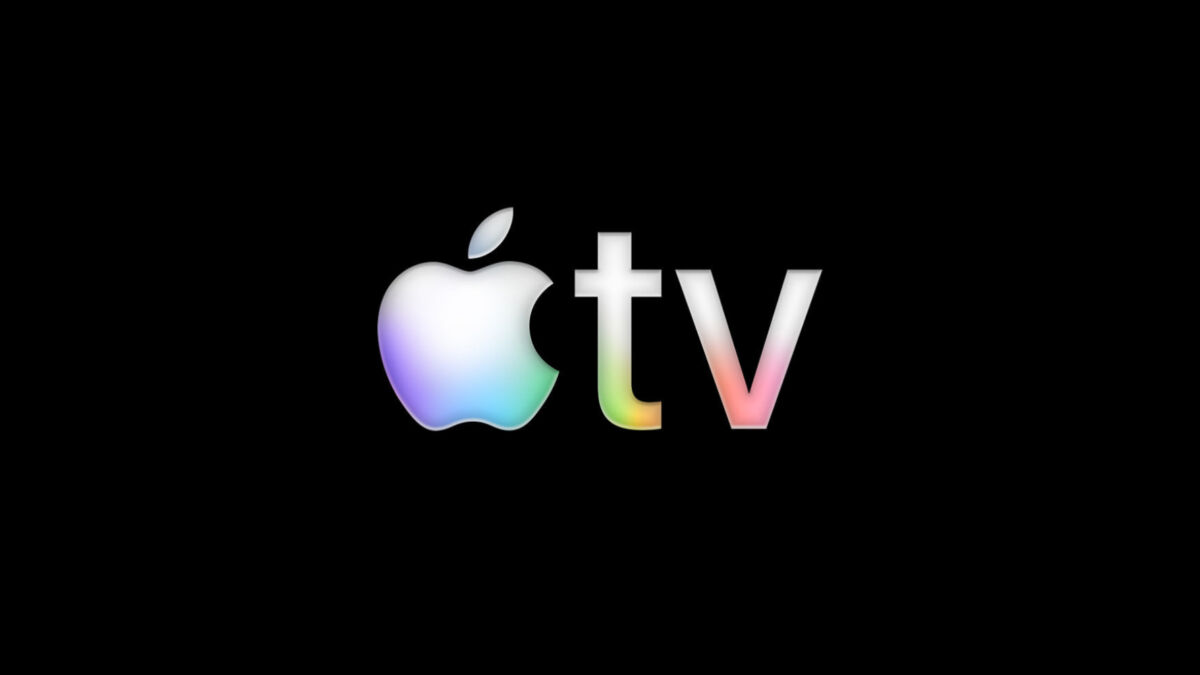 Логотип Apple TV с эффектом rainbow на черном фоне