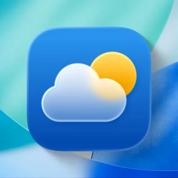 Обновлённый значок Weather на iOS 26.2 иконка приложения Weather в центре экрана