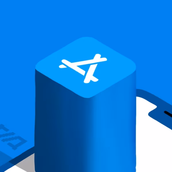 Иконка App Store на смартфоне с голубой подсветкой