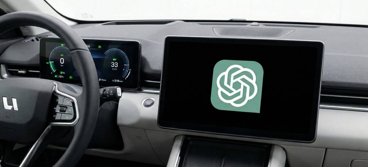 экран Apple CarPlay с логотипом ChatGPT в салоне автомобиля