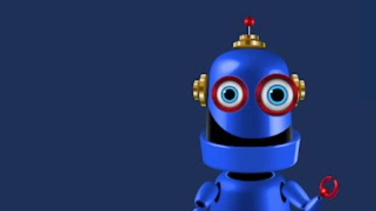 красный голубой робот с глазами и ручкой Robot Cache