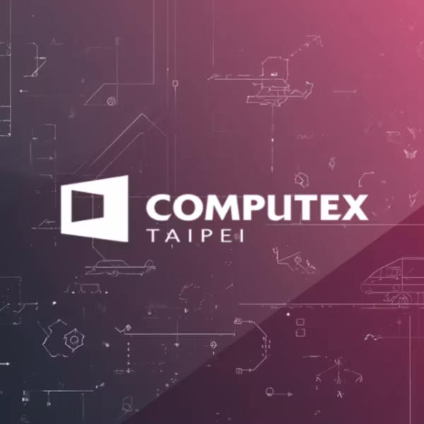 Логотип COMPUTEX ТАЙПЕ и графические схемы в фиолетово-черной гамме