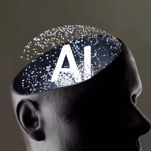 Человек с виртуальной головой и надписью AI для POSTECH