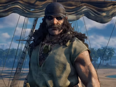 Пират в шляпе на фоне моря и пальм Windrose