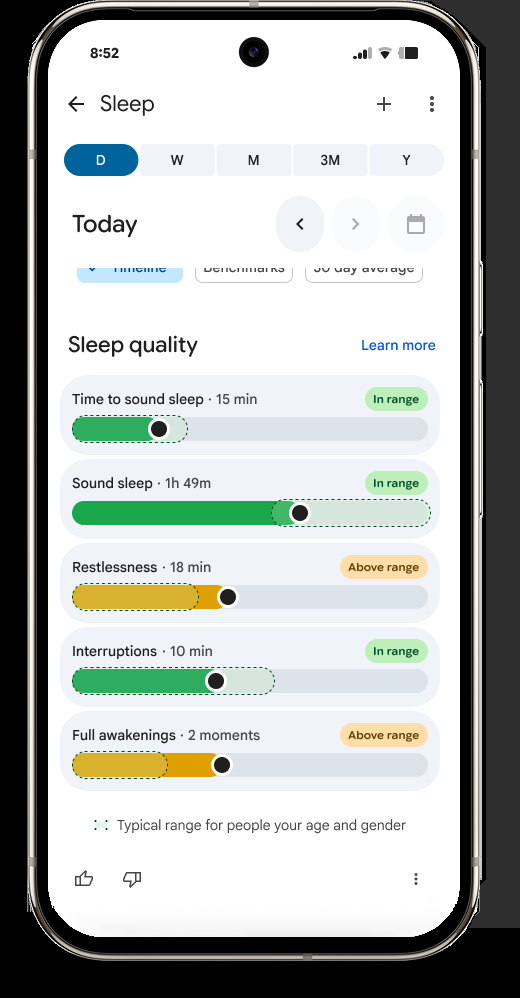 Экран приложения Fitbit с данными о качестве снаSleep Score