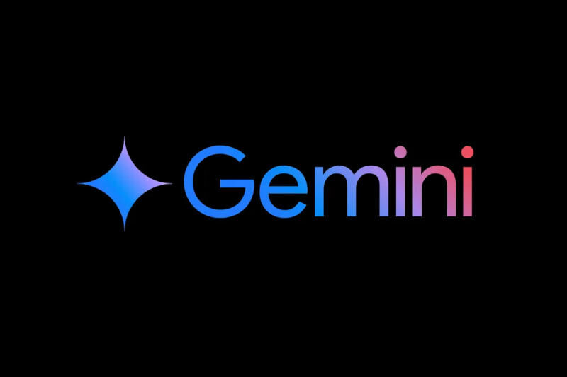 Логотип Gemini от Google с названием и символом на черном фоне