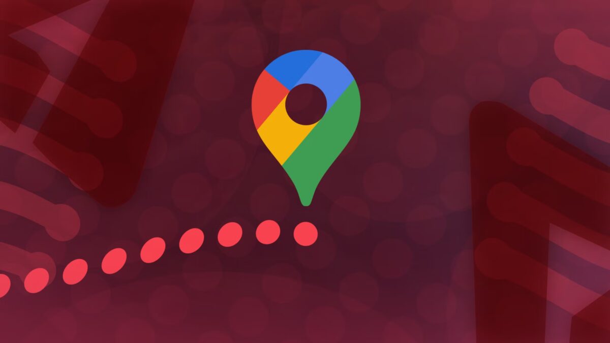 Логотип Google Maps с цветной меткой Gemini и фоном в фиолетовых тонах