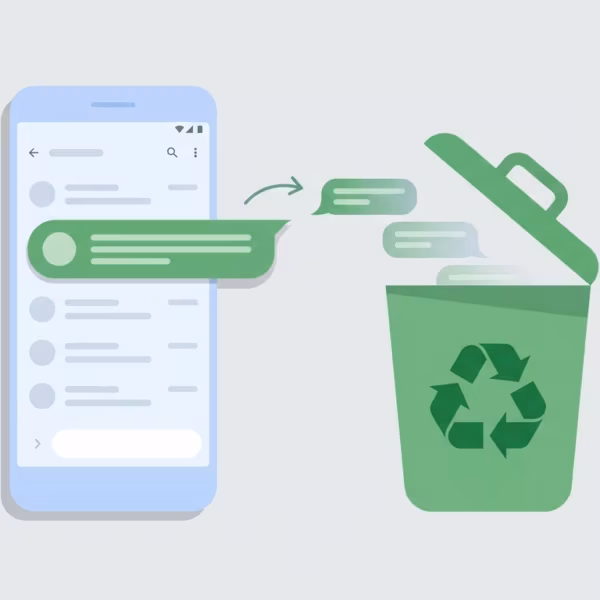 Телефон с сообщениями и корзина для удаления в Google Messages