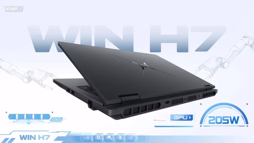 Ноутбук Win H7 с открытой крышкой и вентиляционными отверстиями