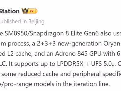 Текст с описанием процессора Snapdragon 8 Elite Gen 6