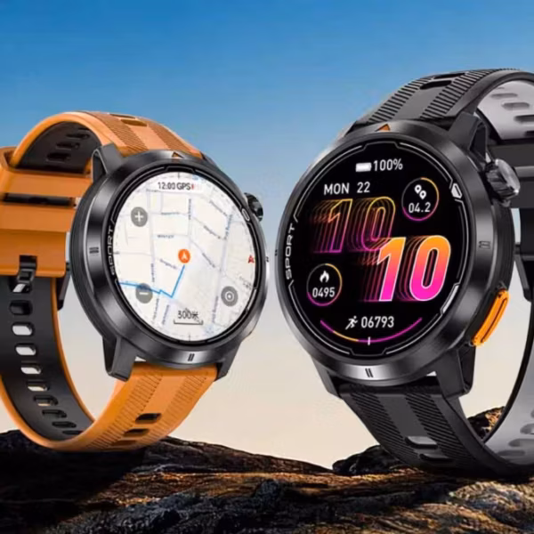 Две умные спортивные часы Rollme G9 на каменистой поверхности