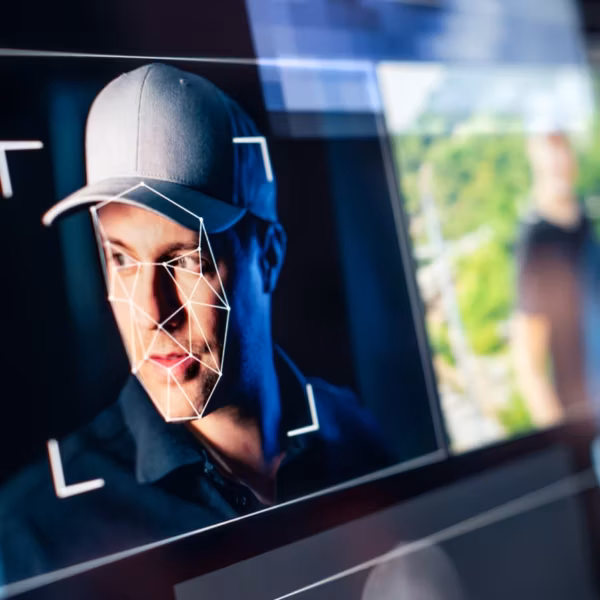 Человек на компьютере с распознаванием дипфейка