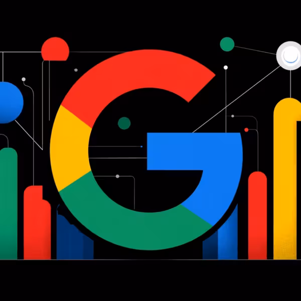 Логотип Google и графики аналитики Google Deep Research Max
