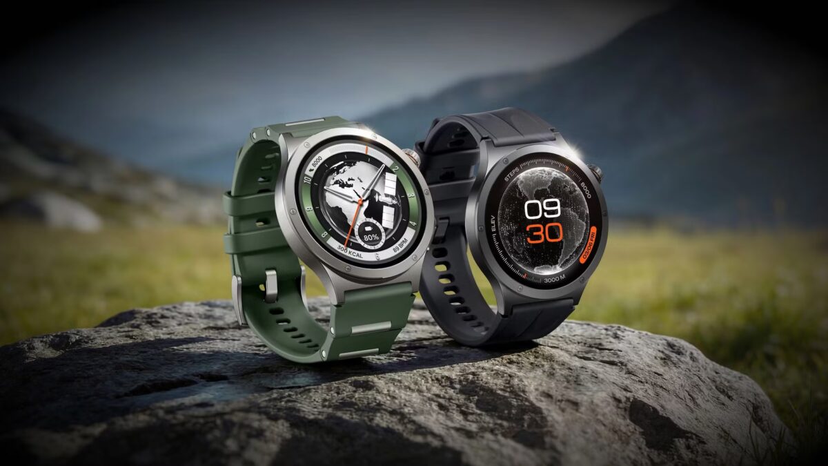 Две смарт-часы OnePlus Watch 4 на каменистой поверхности