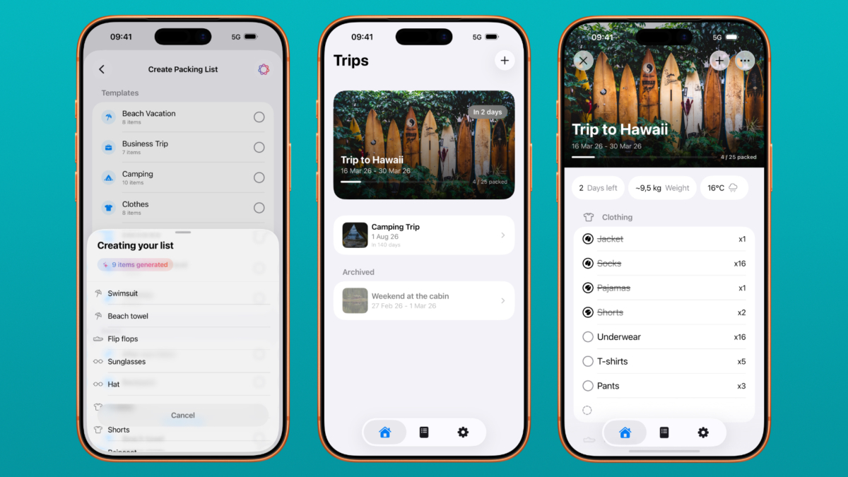 Приложение PackGoat для планирования поездки на iPhone