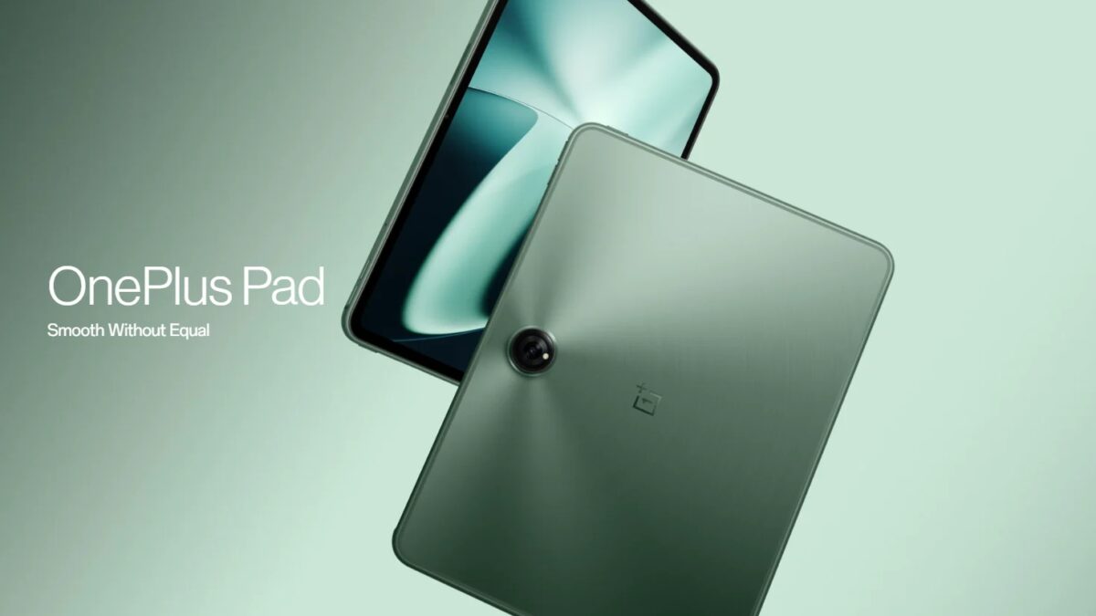 Планшет OnePlus Pad на зеленом фоне
