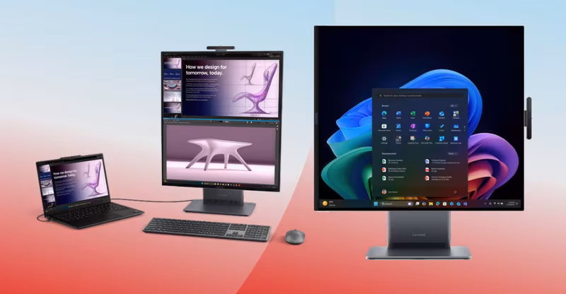 Ноутбук и два дисплея с интерфейсами Lenovo ThinkCentre X AIO Aura Edition
