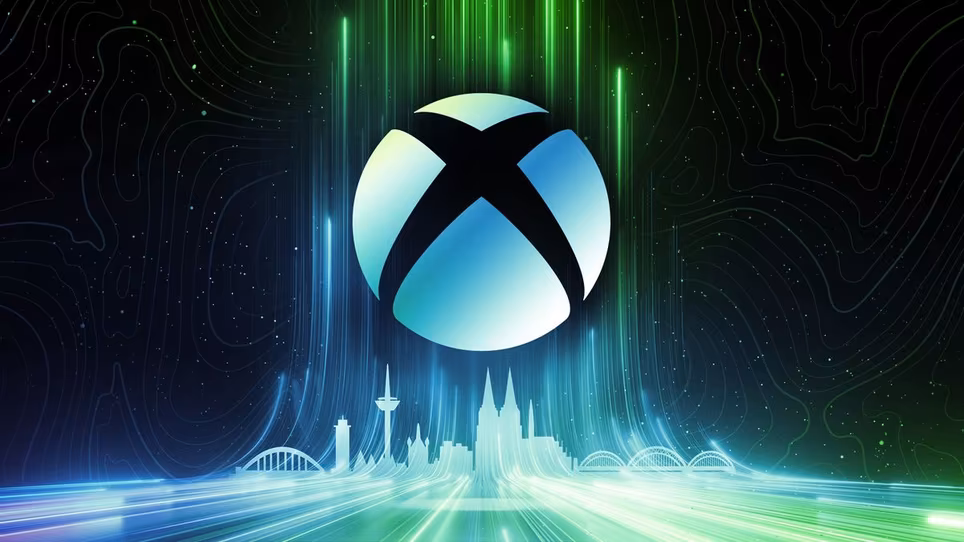 Логотип Xbox в центре космического пейзажа с городом