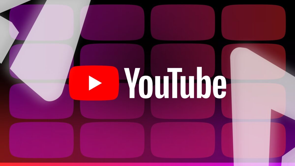 Логотип YouTube с фоном из ярких квадратов и ИИ-аватаром