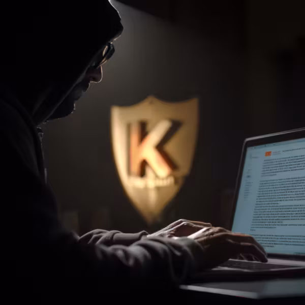 человек в тёмной комнате использует ноутбук с заражённым ПО Kaspersky