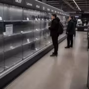 Пустые витрины с ноутбуками и SSD в магазине