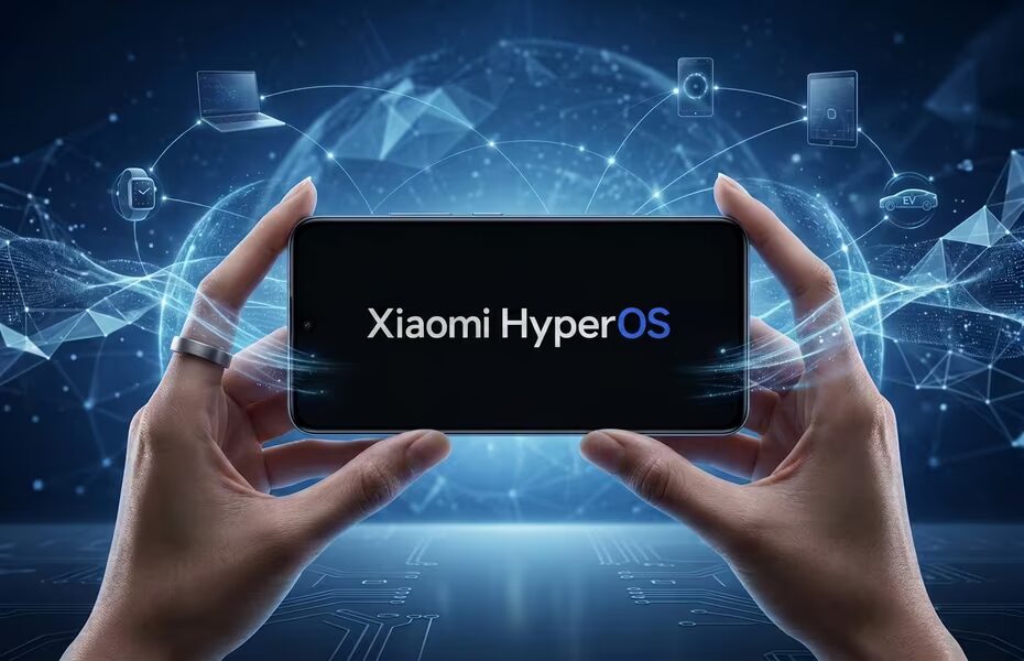Рука держит смартфон с HyperOS 3 на экране