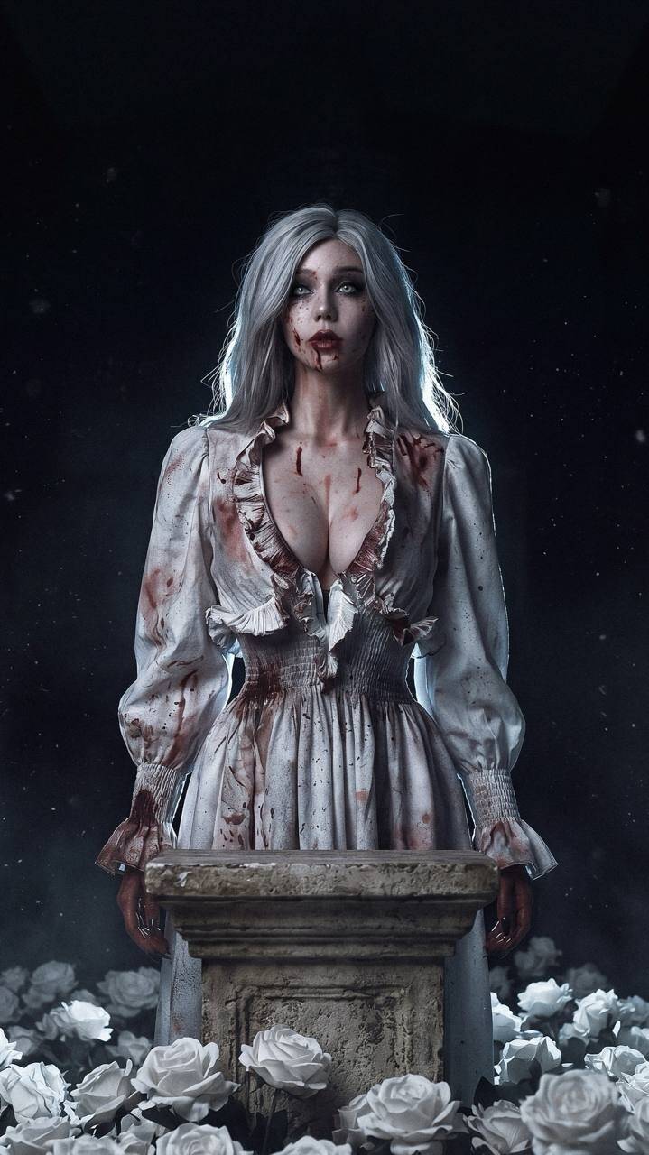 Косплей Селены Кори из Resident Evil Requiem русская модель кровавое платье