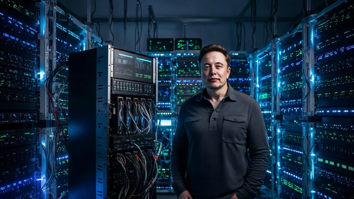 Человек в серверной комнате с оборудованием Colossus серверы