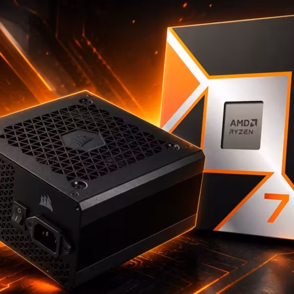 Блок питания Corsair RM750 и коробка AMD Ryzen 7 9800X3D