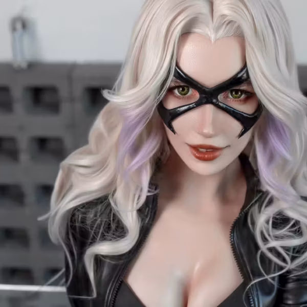 Женщина с блонд волосами и маской Чёрная кошка Marvel Rivals