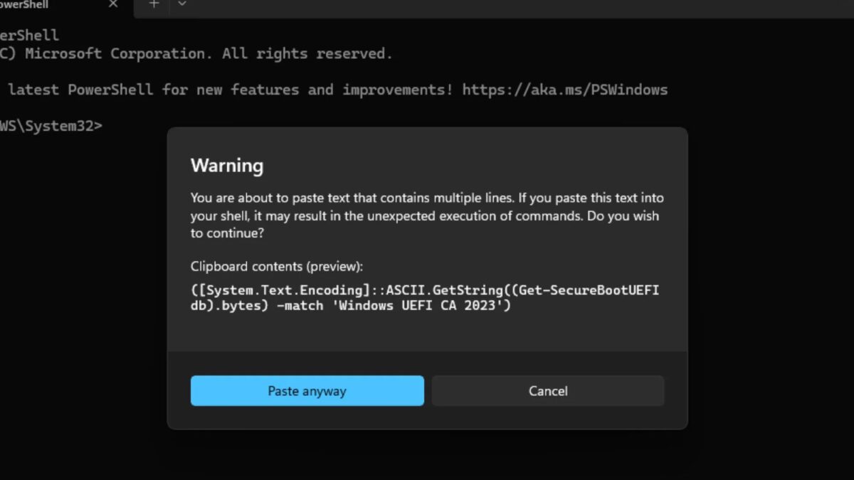 Сообщение предупреждения в PowerShell о безопасности