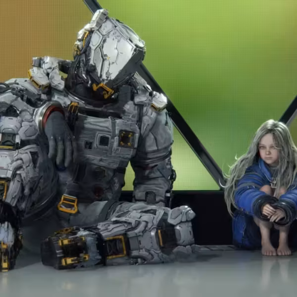 Робот и девочка в космическом костюме в комнате