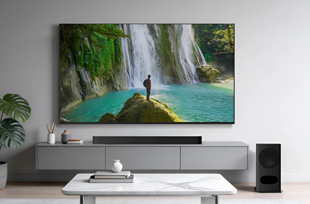 Sony выпустила саундбар HT-B500 с Dolby Atmos и DTS:X 3 Телевизор Sony и саундбар Sony HT-B500 в гостиной