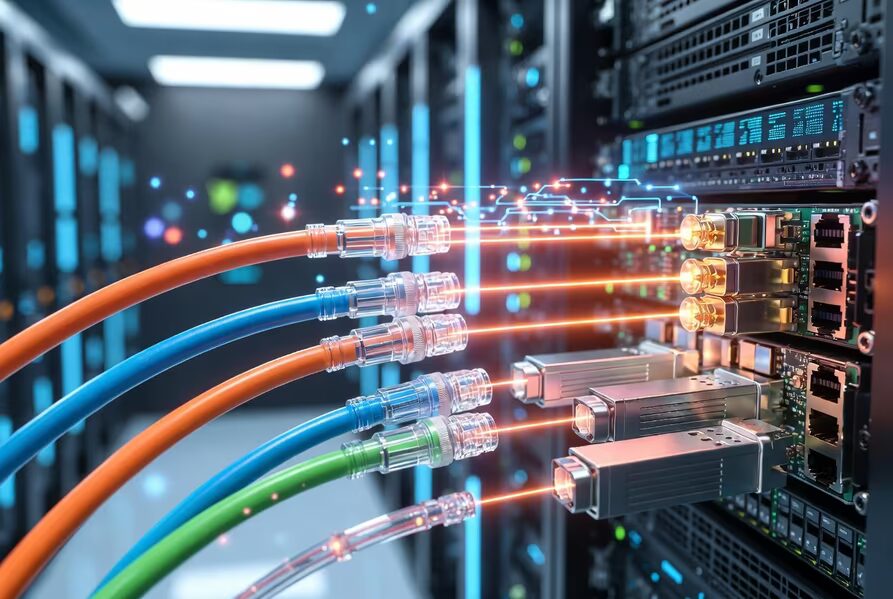 Оборудование серверной с кабелями PCIe для ИИ